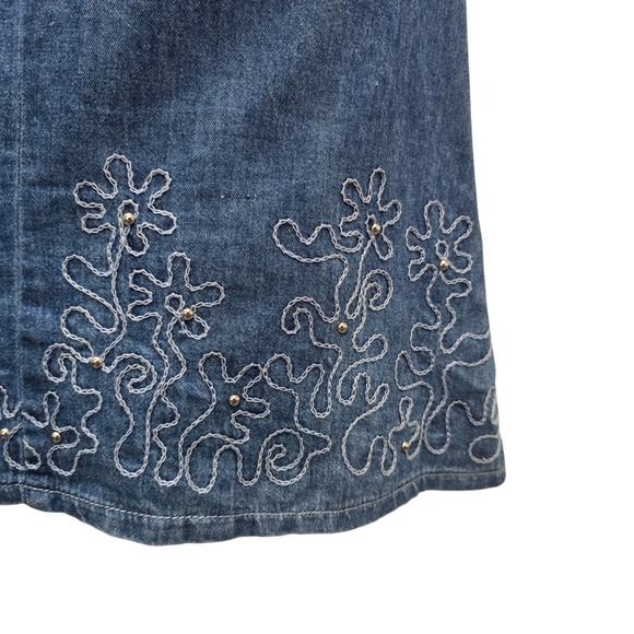 Vintage PADO Denim Dress Floral Embroidered Square Neck Spaghetti Strap Size Med - Picture 8 of 10